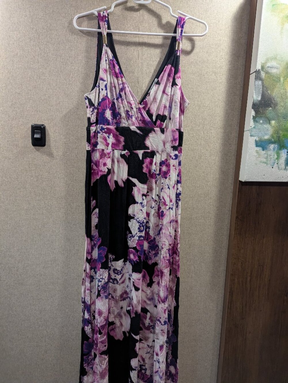 Jennifer Lopez Floral Maxi Dress | Size L Petite | Black White Purple